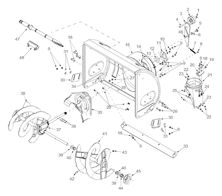 General Assembly Diagram and Parts List for E665E  Yard Machines Snow Blower